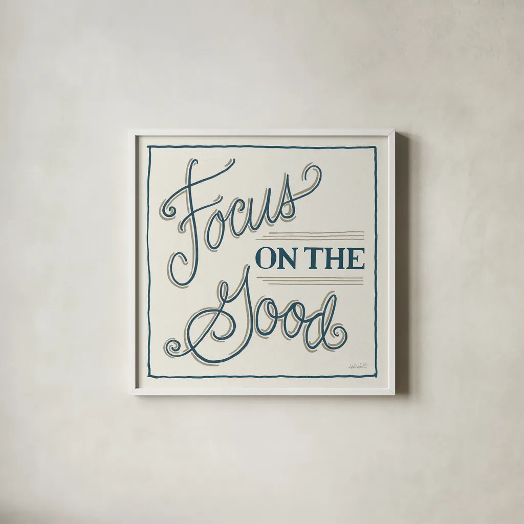 The Good I by Anne Tavoletti. Shown in a crisp white glass frame for a clean and minimalist style. Available as an archival giclee rolled canvas, fine art paper, or poster print. SKU 64946a.