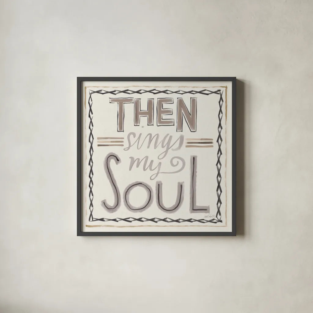 Then Sings I by Anne Tavoletti. Shown in a sleek black glass frame for a contemporary gallery look. Available as an archival giclee rolled canvas, fine art paper, or poster print. SKU 63190a.