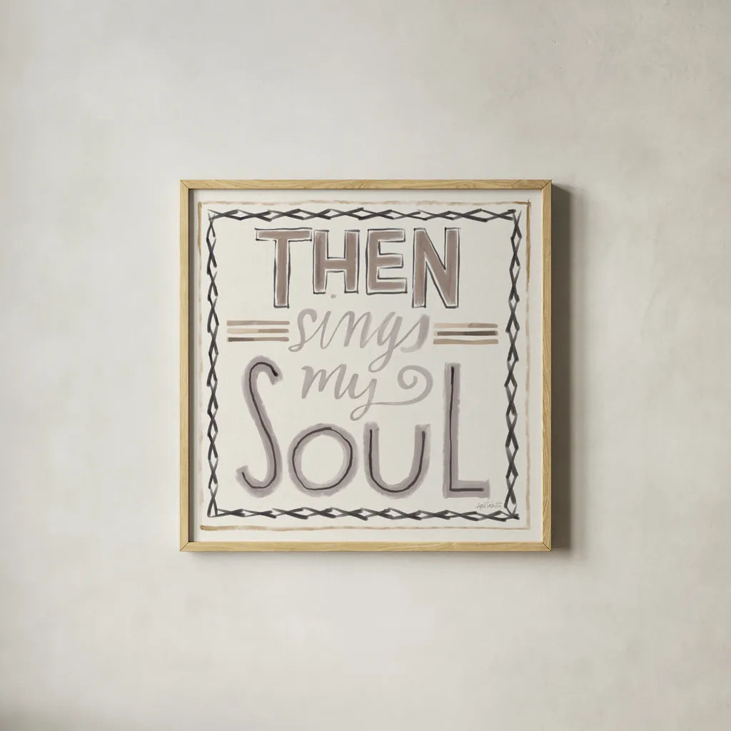 Then Sings I by Anne Tavoletti. Shown in a natural wood glass frame for a timeless modern aesthetic. Available as an archival giclee rolled canvas, fine art paper, or poster print. SKU 63190a.