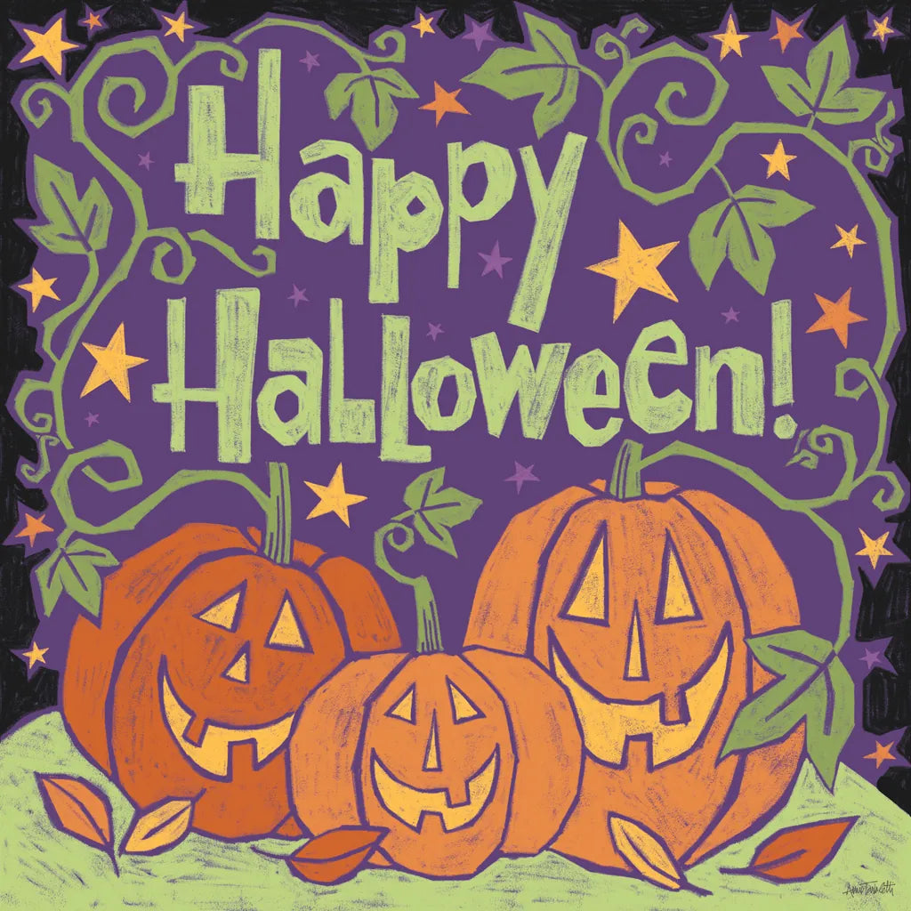 Three Halloween Pumpkins I by Anne Tavoletti. SKU 73733a. Archival Giclee Fine art print for wall decor.