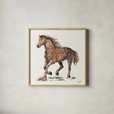 Trot by Anne Tavoletti. Shown in a natural wood glass frame for a timeless modern aesthetic. Available as an archival giclee rolled canvas, fine art paper, or poster print. SKU 97881a.