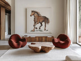 Trot by Anne Tavoletti. Shown as extra-large giant wall art in a modern living room. Available as an archival giclee rolled canvas, fine art paper, or poster print. SKU 97881a.