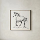 Trot Sketch by Anne Tavoletti. Shown in a natural wood glass frame for a timeless modern aesthetic. Available as an archival giclee rolled canvas, fine art paper, or poster print. SKU 97882a.