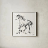 Trot Sketch by Anne Tavoletti. Shown in a crisp white glass frame for a clean and minimalist style. Available as an archival giclee rolled canvas, fine art paper, or poster print. SKU 97882a.