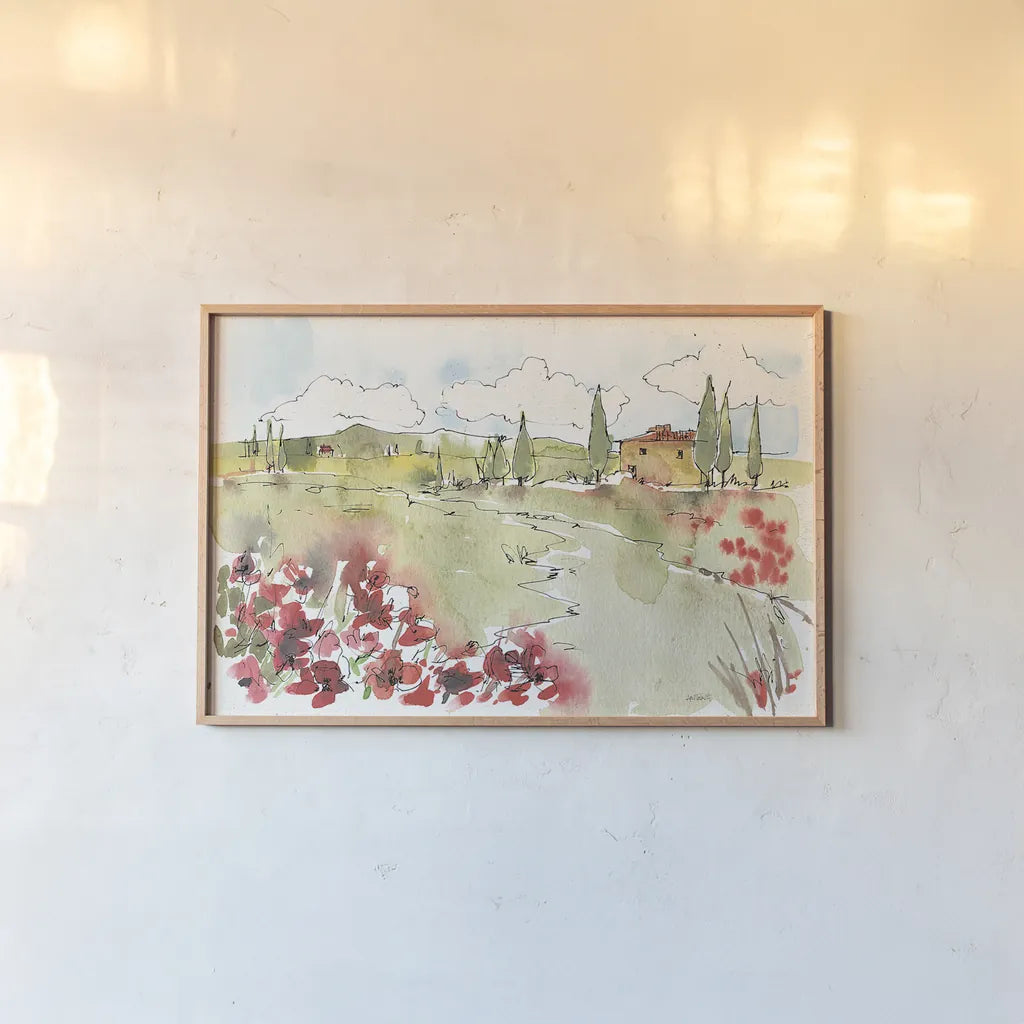 Tuscan Elegance II by Anne Tavoletti. shown as a paper print in a natural frame. Available as a archival giclee rolled canvas, fine art paper, or poster print. SKU 31918i.