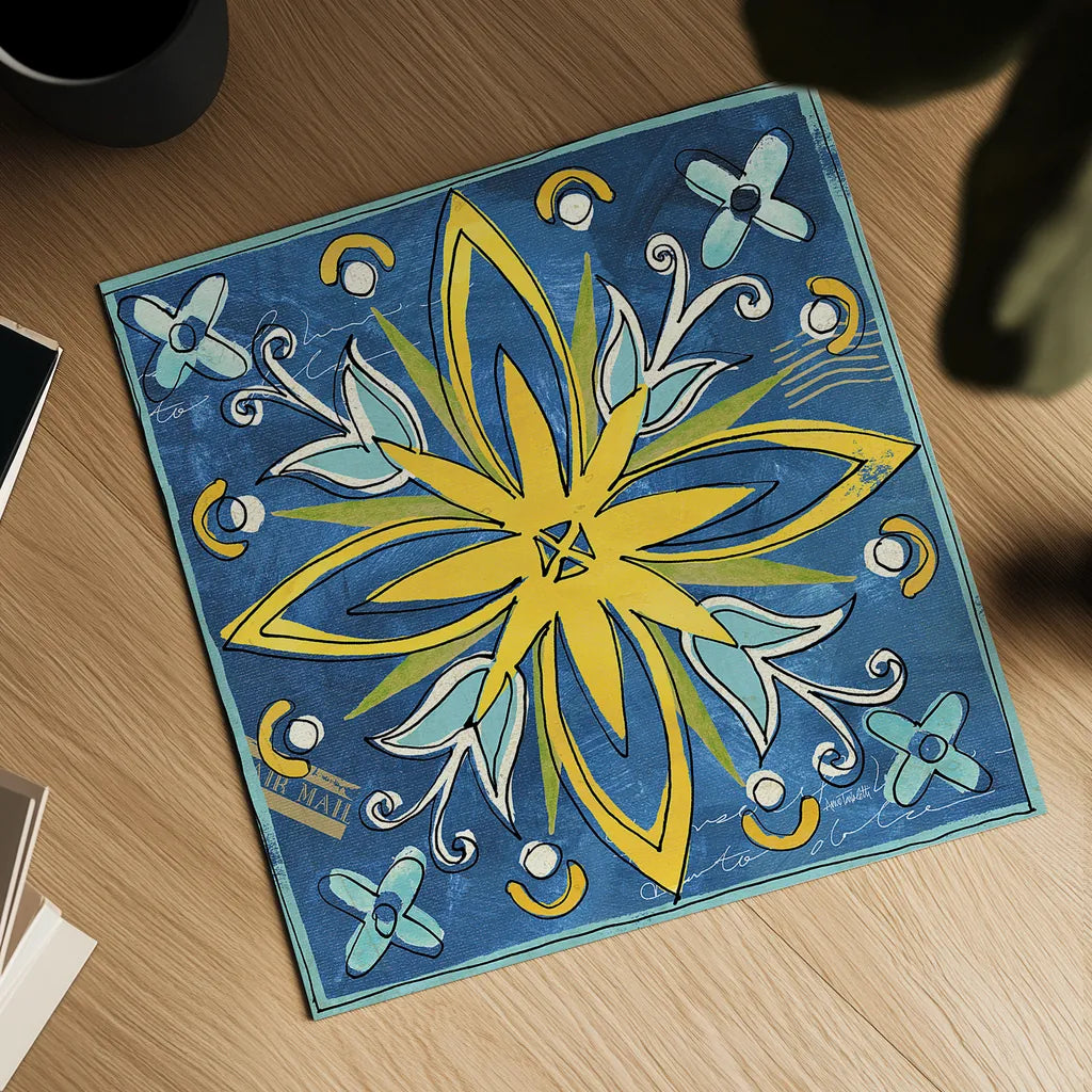 Tuscan Sun Tiles I Color by Anne Tavoletti. Shown as a detailed flat fine art print, highlighting archival giclee quality. Available as an archival giclee rolled canvas, fine art paper, or poster print. SKU 15613a.