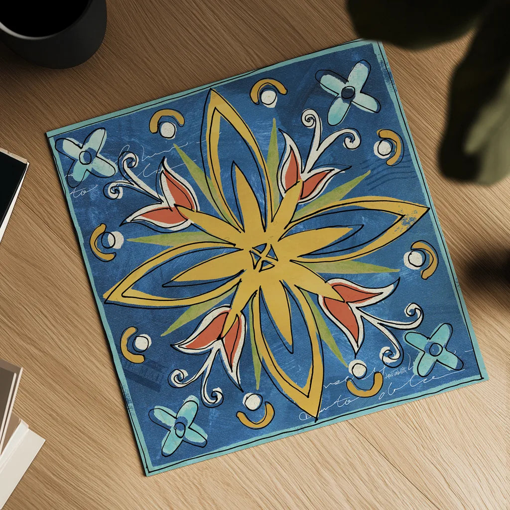 Tuscan Sun Tiles I Color Talavera by Anne Tavoletti. Shown as a detailed flat fine art print, highlighting archival giclee quality. Available as an archival giclee rolled canvas, fine art paper, or poster print. SKU 78858a.