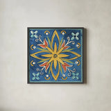 Tuscan Sun Tiles I Color Talavera by Anne Tavoletti. Shown in a sleek black glass frame for a contemporary gallery look. Available as an archival giclee rolled canvas, fine art paper, or poster print. SKU 78858a.