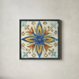Tuscan Sun Tiles I Talavera by Anne Tavoletti. Shown in a sleek black glass frame for a contemporary gallery look. Available as an archival giclee rolled canvas, fine art paper, or poster print. SKU 78854a.