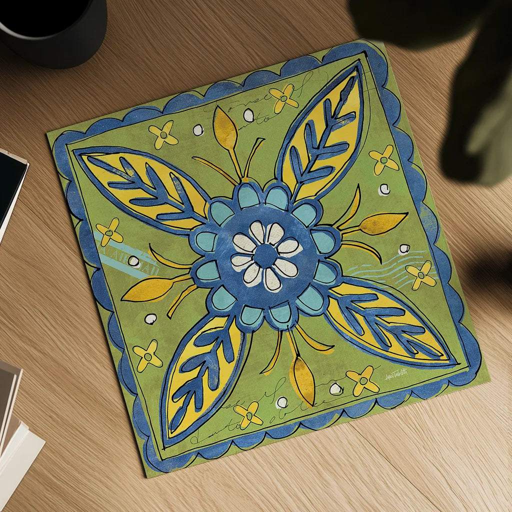 Tuscan Sun Tiles III Color by Anne Tavoletti. Shown as a detailed flat fine art print, highlighting archival giclee quality. Available as an archival giclee rolled canvas, fine art paper, or poster print. SKU 15615a.