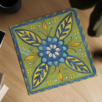 Tuscan Sun Tiles III Color by Anne Tavoletti. Shown as a detailed flat fine art print, highlighting archival giclee quality. Available as an archival giclee rolled canvas, fine art paper, or poster print. SKU 15615a.