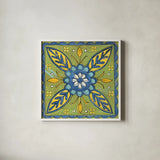 Tuscan Sun Tiles III Color by Anne Tavoletti. Shown in a crisp white glass frame for a clean and minimalist style. Available as an archival giclee rolled canvas, fine art paper, or poster print. SKU 15615a.