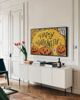 Twig Tree v2 by Anne Tavoletti. shown as a framed stretched canvas in a living room above a console. Available as a archival giclee rolled canvas, fine art paper, or poster print. SKU 56633i.