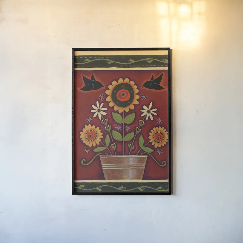 Two Crows by Anne Tavoletti. shown as a paper print in a black flame. Available as a archival giclee rolled canvas, fine art paper, or poster print. SKU 18231h.