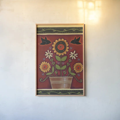 Two Crows by Anne Tavoletti. shown as a paper print in a natural frame. Available as a archival giclee rolled canvas, fine art paper, or poster print. SKU 18231h.