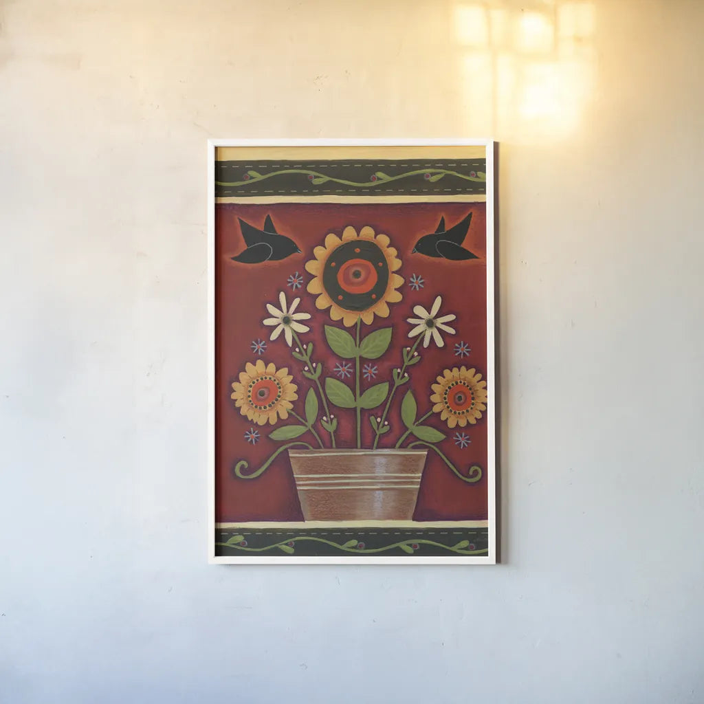 Two Crows by Anne Tavoletti. shown as a paper print in a white frame. Available as a archival giclee rolled canvas, fine art paper, or poster print. SKU 18231h.