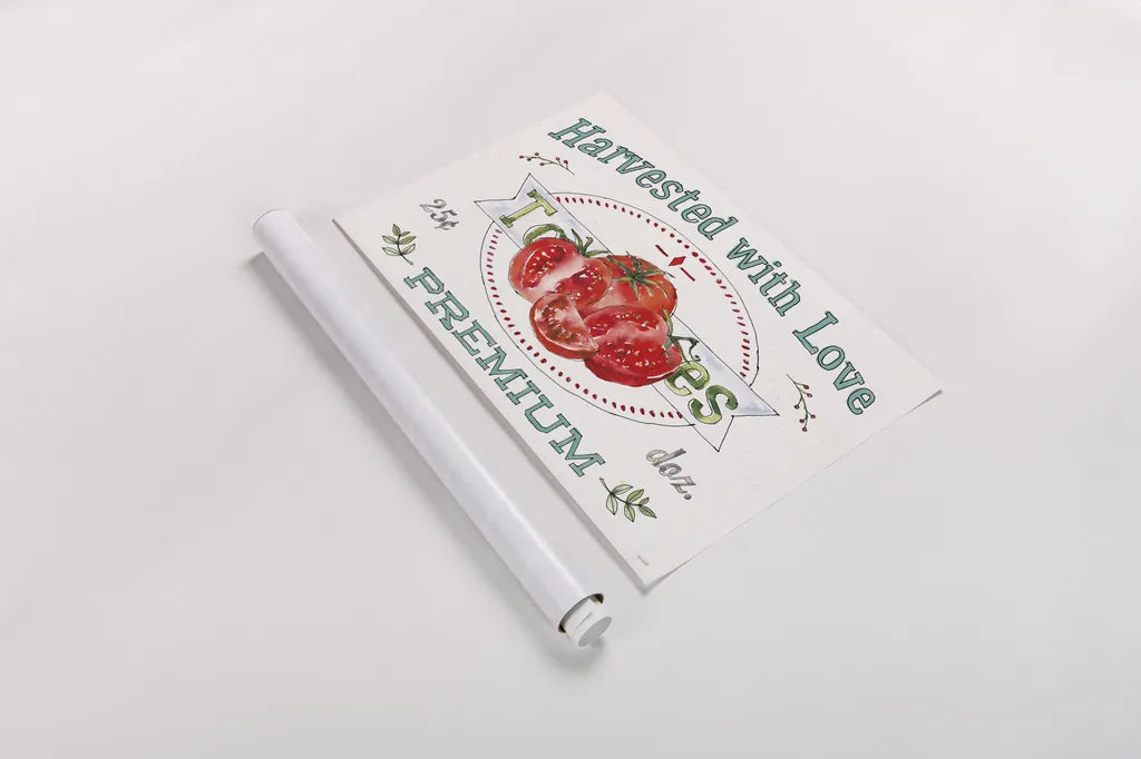 Veggie Market I by Anne Tavoletti. shown as a rolled paper print. Available as archival giclee rolled canvas, fine art paper, or poster print. SKU 52614i.