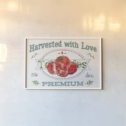 Veggie Market I by Anne Tavoletti. shown as a paper print in a white frame. Available as a archival giclee rolled canvas, fine art paper, or poster print. SKU 52614i.