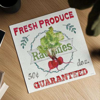 Veggie Market II by Anne Tavoletti. Shown as a detailed flat fine art print, highlighting archival giclee quality. Available as an archival giclee rolled canvas, fine art paper, or poster print. SKU 52615a.