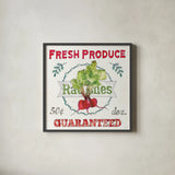 Veggie Market II by Anne Tavoletti. Shown in a sleek black glass frame for a contemporary gallery look. Available as an archival giclee rolled canvas, fine art paper, or poster print. SKU 52615a.