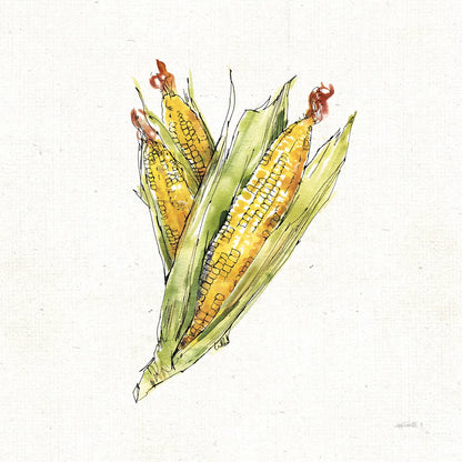 Veggie Market III Corn by Anne Tavoletti. SKU 53856a. Archival Giclee Fine art print for wall decor.