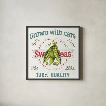 Veggie Market IV by Anne Tavoletti. Shown in a sleek black glass frame for a contemporary gallery look. Available as an archival giclee rolled canvas, fine art paper, or poster print. SKU 52617a.