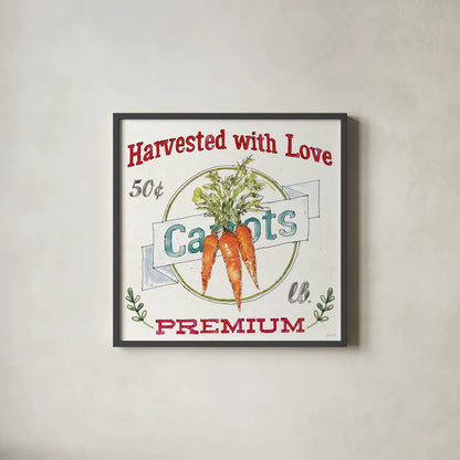 Veggie Market V by Anne Tavoletti. Shown in a sleek black glass frame for a contemporary gallery look. Available as an archival giclee rolled canvas, fine art paper, or poster print. SKU 52618a.