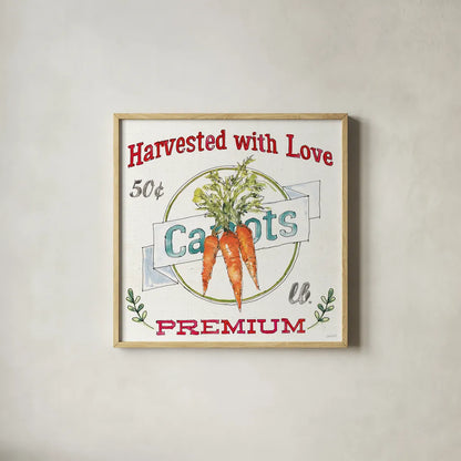 Veggie Market V by Anne Tavoletti. Shown in a natural wood glass frame for a timeless modern aesthetic. Available as an archival giclee rolled canvas, fine art paper, or poster print. SKU 52618a.