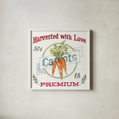 Veggie Market V by Anne Tavoletti. Shown in a crisp white glass frame for a clean and minimalist style. Available as an archival giclee rolled canvas, fine art paper, or poster print. SKU 52618a.