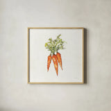 Veggie Market V Carrots by Anne Tavoletti. Shown in a natural wood glass frame for a timeless modern aesthetic. Available as an archival giclee rolled canvas, fine art paper, or poster print. SKU 53858a.