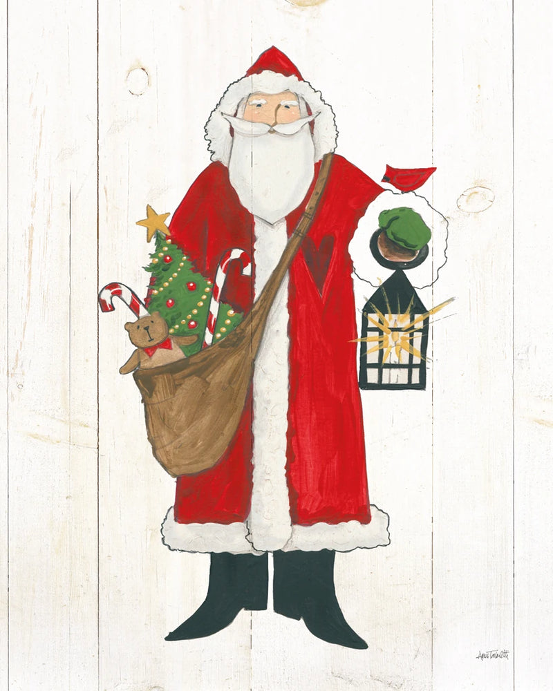 Vintage St Nick I no Words on White Wood v2 by Anne Tavoletti