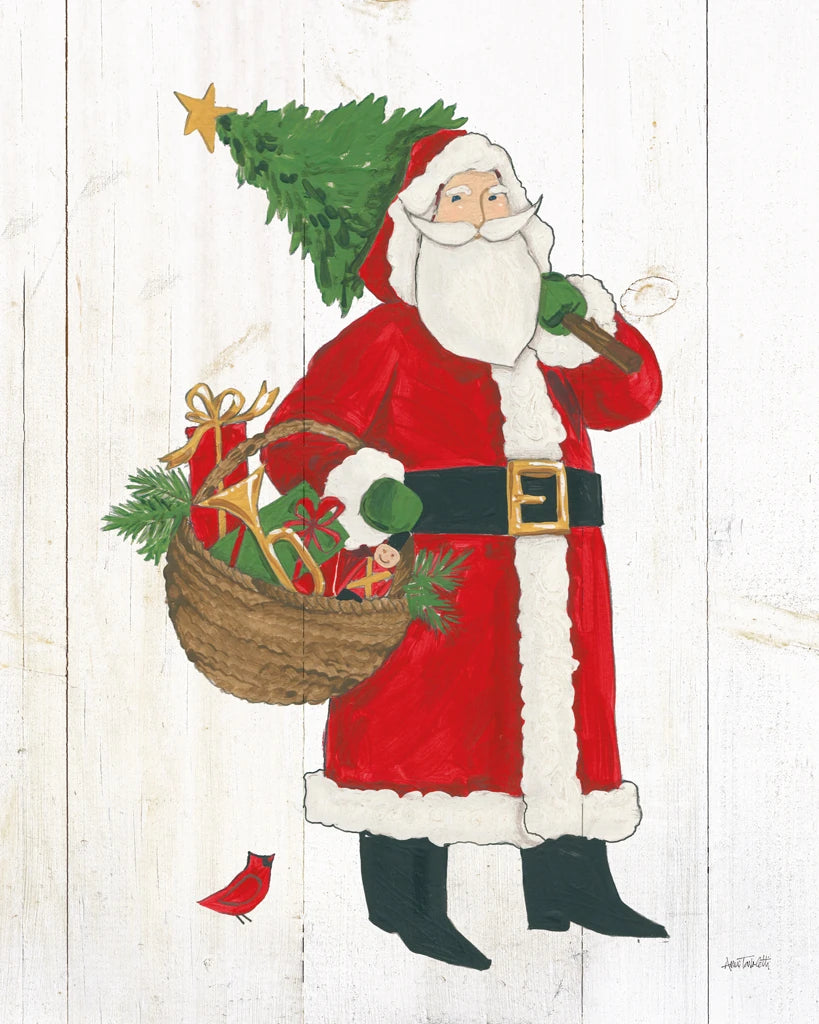Vintage St Nick III no Words on White Wood v2 by Anne Tavoletti