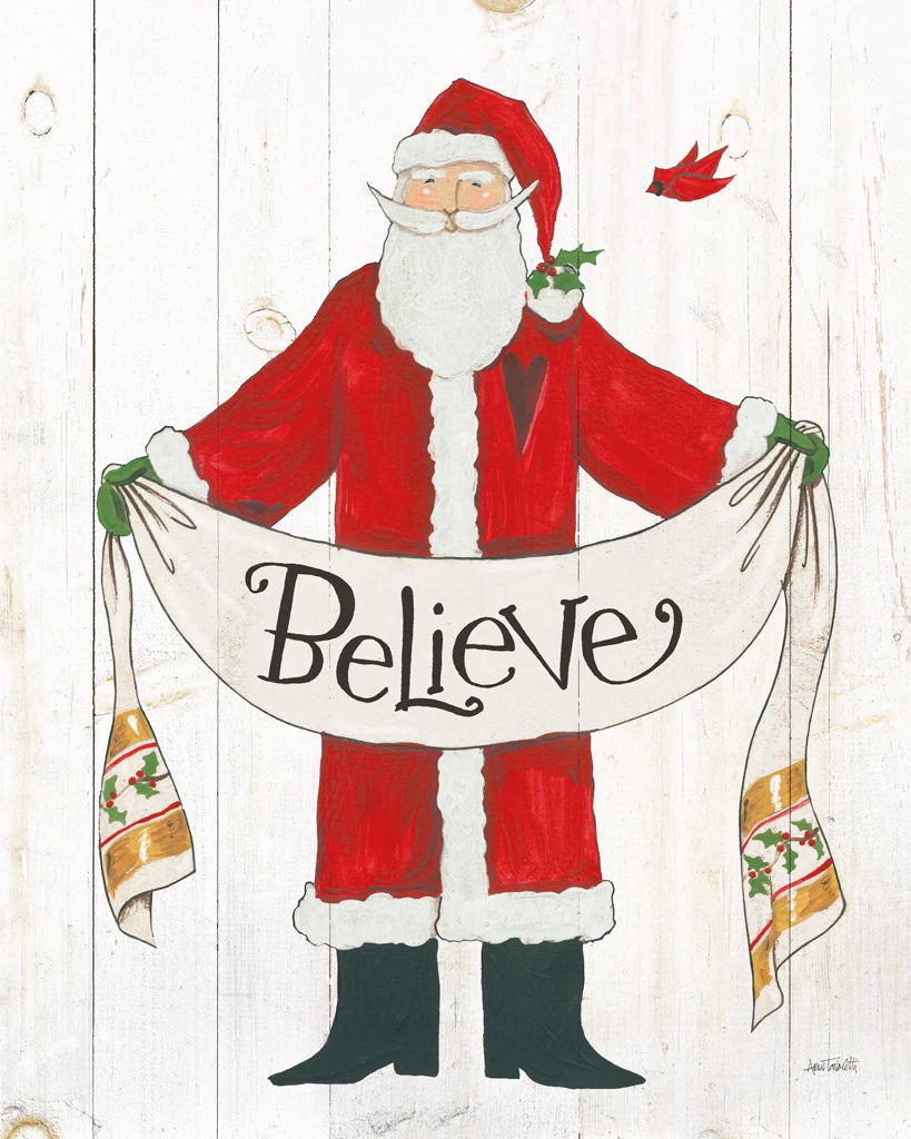 Vintage St Nick IV on White Wood v2 by Anne Tavoletti