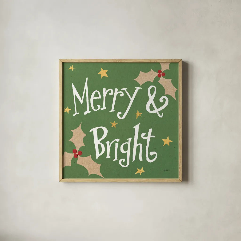 Vintage St Nick V Bright by Anne Tavoletti. Shown in a natural wood glass frame for a timeless modern aesthetic. Available as an archival giclee rolled canvas, fine art paper, or poster print. SKU 37707a.