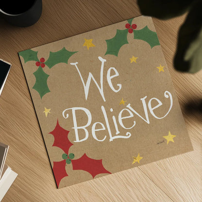 Vintage St Nick VII Bright We Believe by Anne Tavoletti. Shown as a detailed flat fine art print, highlighting archival giclee quality. Available as an archival giclee rolled canvas, fine art paper, or poster print. SKU 37709a.