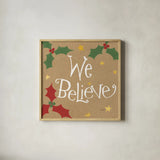 Vintage St Nick VII Bright We Believe by Anne Tavoletti. Shown in a natural wood glass frame for a timeless modern aesthetic. Available as an archival giclee rolled canvas, fine art paper, or poster print. SKU 37709a.