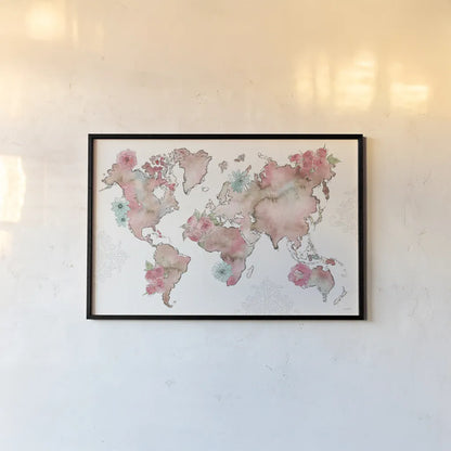 Vintage Travel I by Anne Tavoletti. shown as a paper print in a black flame. Available as a archival giclee rolled canvas, fine art paper, or poster print. SKU 82089i.