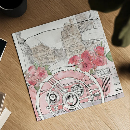 Vintage Travel II by Anne Tavoletti. Shown as a detailed flat fine art print, highlighting archival giclee quality. Available as an archival giclee rolled canvas, fine art paper, or poster print. SKU 82090a.