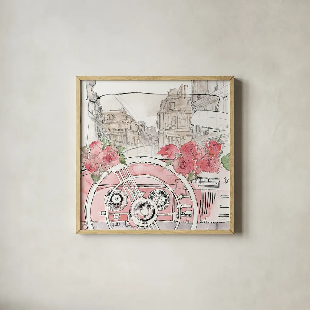 Vintage Travel II by Anne Tavoletti. Shown in a natural wood glass frame for a timeless modern aesthetic. Available as an archival giclee rolled canvas, fine art paper, or poster print. SKU 82090a.