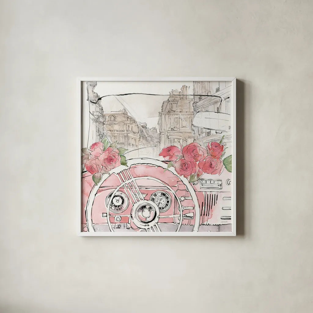 Vintage Travel II by Anne Tavoletti. Shown in a crisp white glass frame for a clean and minimalist style. Available as an archival giclee rolled canvas, fine art paper, or poster print. SKU 82090a.