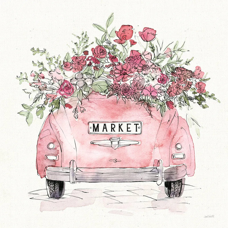 Vintage Travel IV Market by Anne Tavoletti. SKU 82611a. Archival Giclee Fine art print for wall decor.