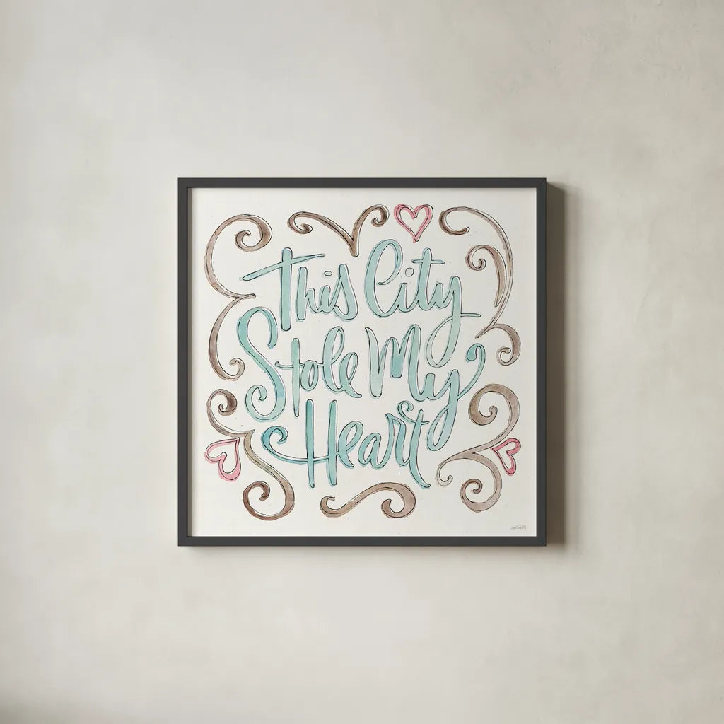 Vintage Travel VII by Anne Tavoletti. Shown in a sleek black glass frame for a contemporary gallery look. Available as an archival giclee rolled canvas, fine art paper, or poster print. SKU 82095a.