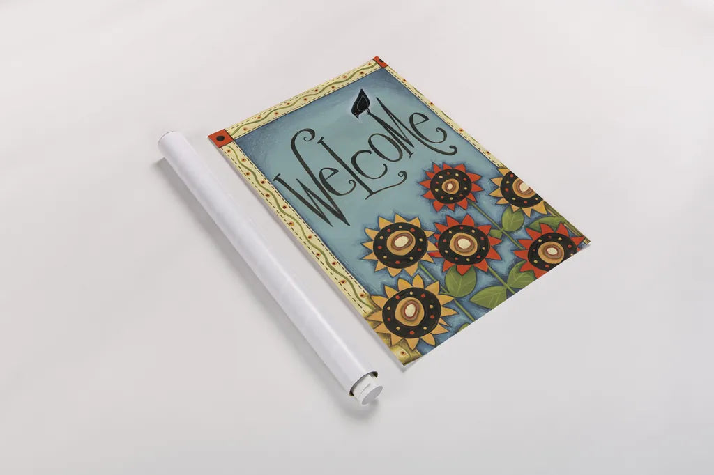 Welcome Crow by Anne Tavoletti. shown as a rolled paper print. Available as archival giclee rolled canvas, fine art paper, or poster print. SKU 26562h.