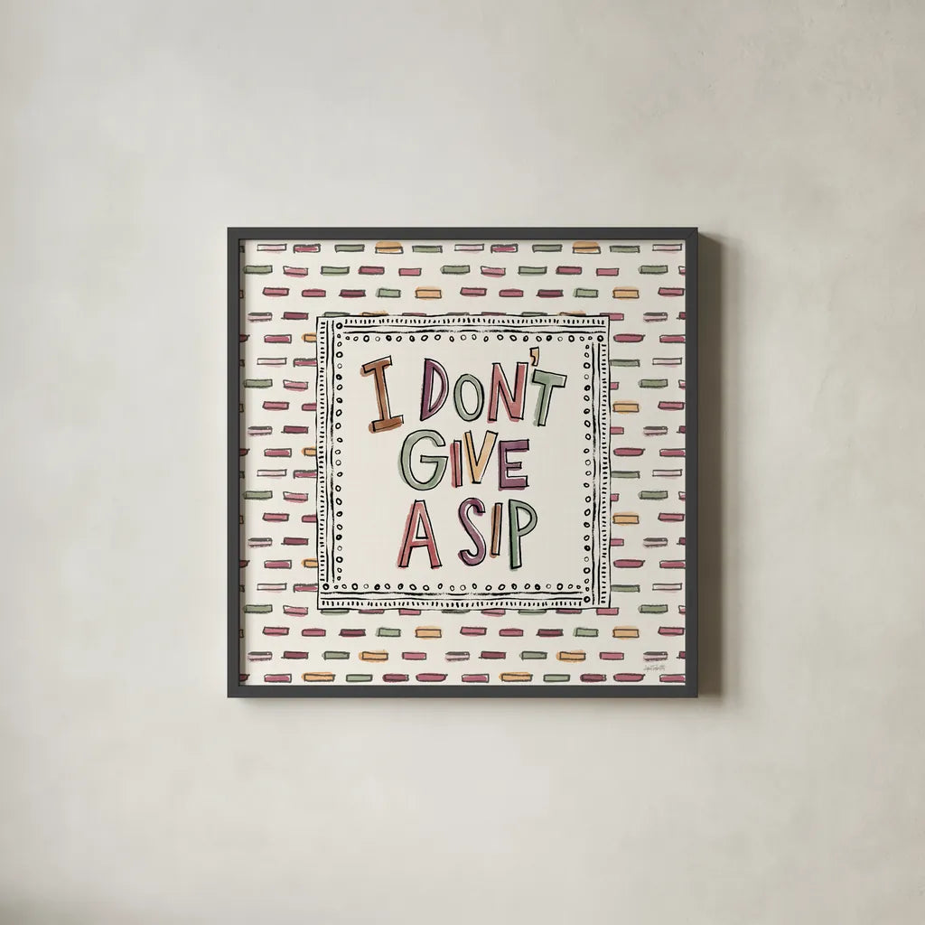 Wine Sentiments II by Anne Tavoletti. Shown in a sleek black glass frame for a contemporary gallery look. Available as an archival giclee rolled canvas, fine art paper, or poster print. SKU 90460a.