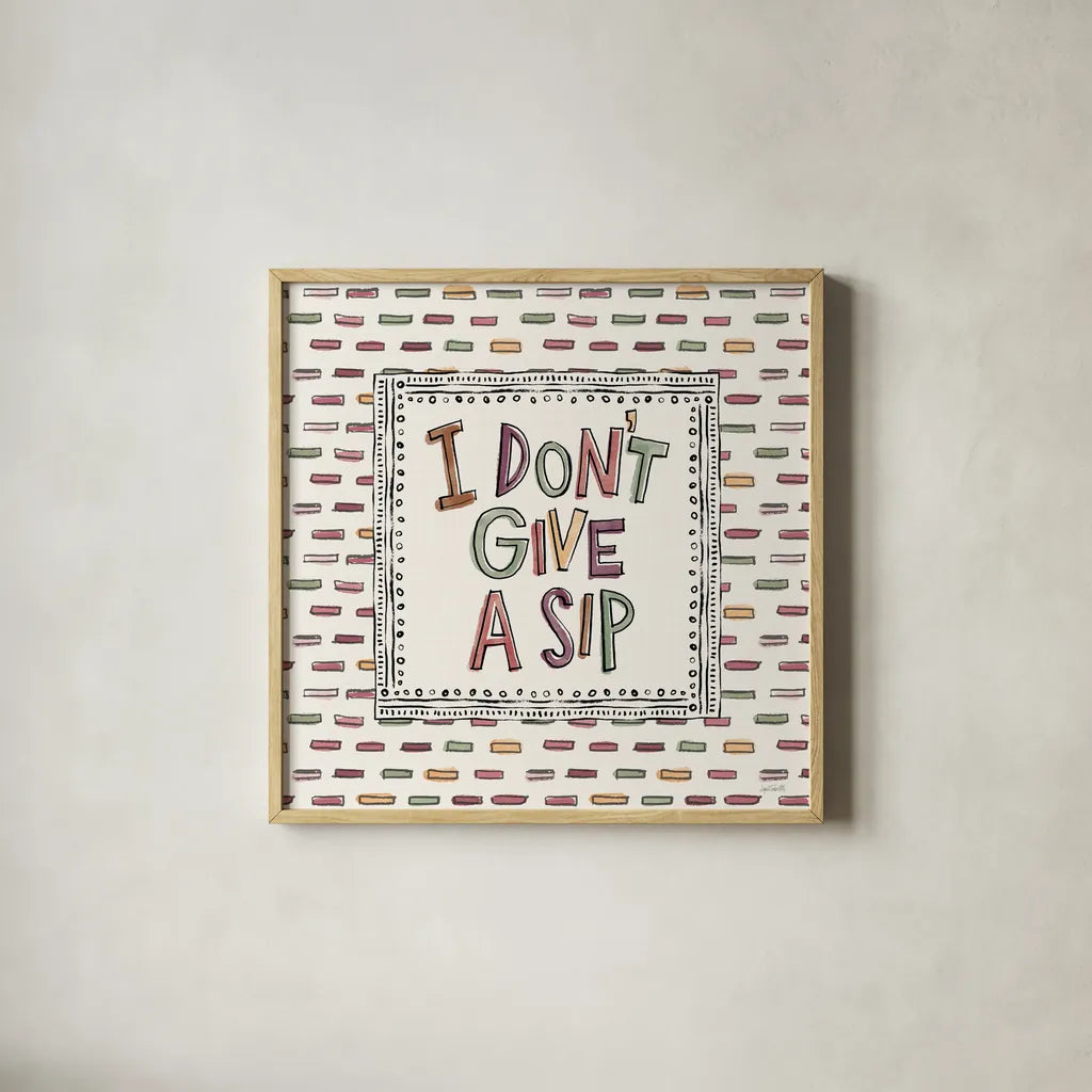 Wine Sentiments II by Anne Tavoletti. Shown in a natural wood glass frame for a timeless modern aesthetic. Available as an archival giclee rolled canvas, fine art paper, or poster print. SKU 90460a.