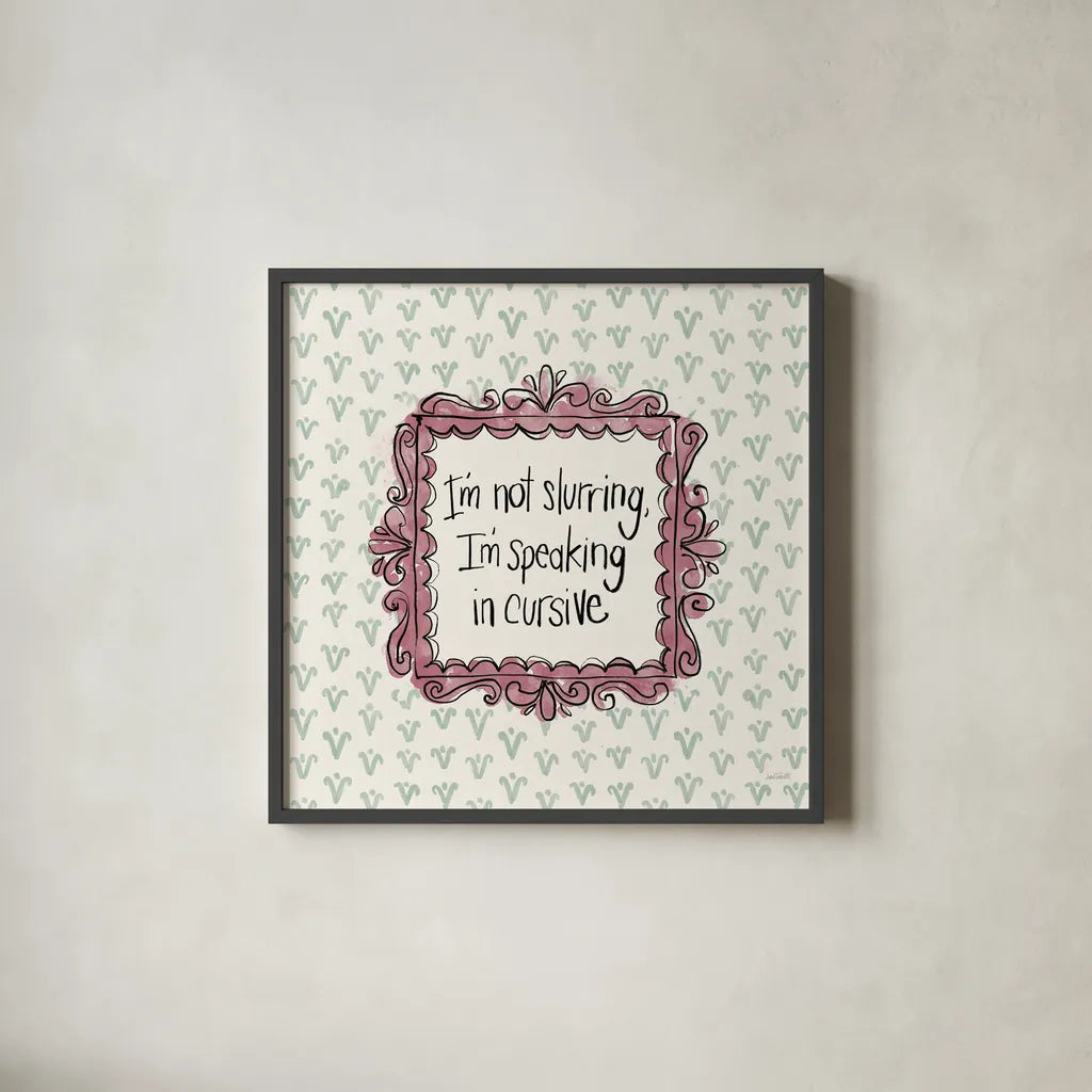 Wine Sentiments III by Anne Tavoletti. Shown in a sleek black glass frame for a contemporary gallery look. Available as an archival giclee rolled canvas, fine art paper, or poster print. SKU 90461a.