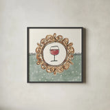 Wine Sentiments V by Anne Tavoletti. Shown in a sleek black glass frame for a contemporary gallery look. Available as an archival giclee rolled canvas, fine art paper, or poster print. SKU 90463a.