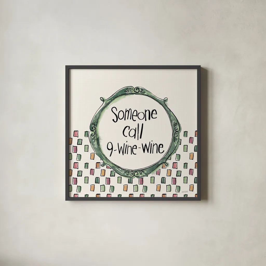 Wine Sentiments VI by Anne Tavoletti. Shown in a sleek black glass frame for a contemporary gallery look. Available as an archival giclee rolled canvas, fine art paper, or poster print. SKU 90464a.