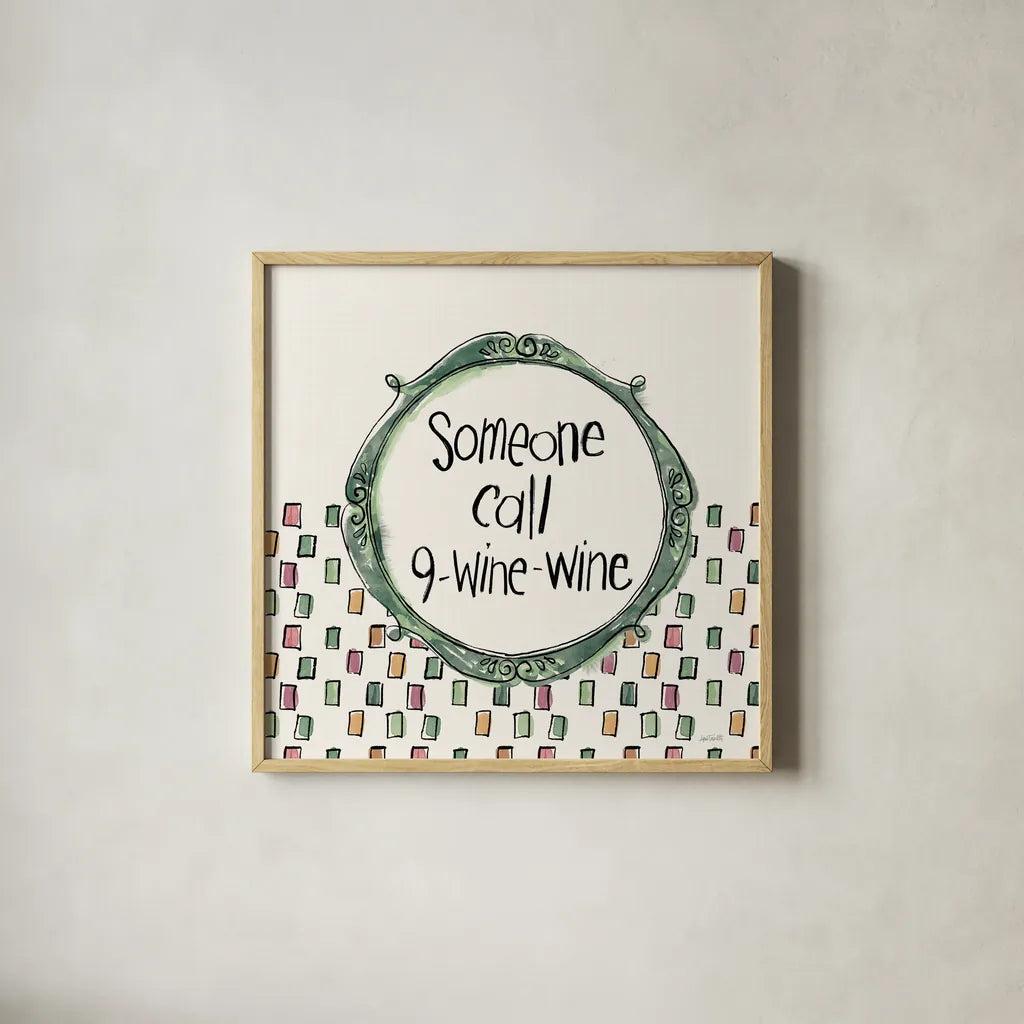 Wine Sentiments VI by Anne Tavoletti. Shown in a natural wood glass frame for a timeless modern aesthetic. Available as an archival giclee rolled canvas, fine art paper, or poster print. SKU 90464a.