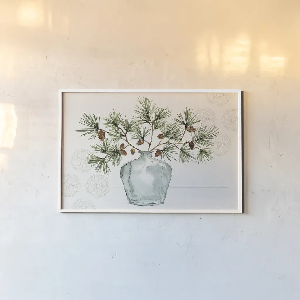 Winter Adornment I by Anne Tavoletti. shown as a paper print in a white frame. Available as a archival giclee rolled canvas, fine art paper, or poster print. SKU 88994i.